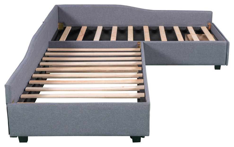 Gewnee Upholstered Double Twin Size Daybed with Trundle and Drawer in Gray