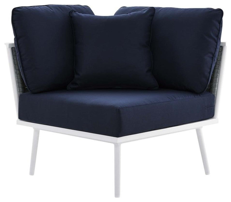 7 Piece Patio Aluminum Outdoor Patio Aluminum Sectional Sofa Set, White Navy