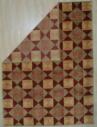 Red Transitional Geometric Turkish Knot Area Rug