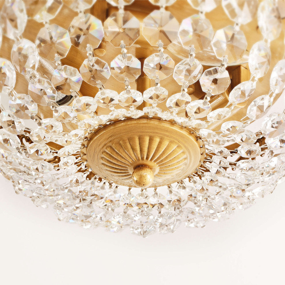 Jessica Brushed Brass 3-Light Crystal Basket Flush Mount