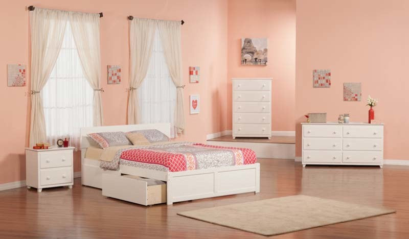 Orlando Flat Panel Footboard With 2 Urban Bed Drawers, White, Queen