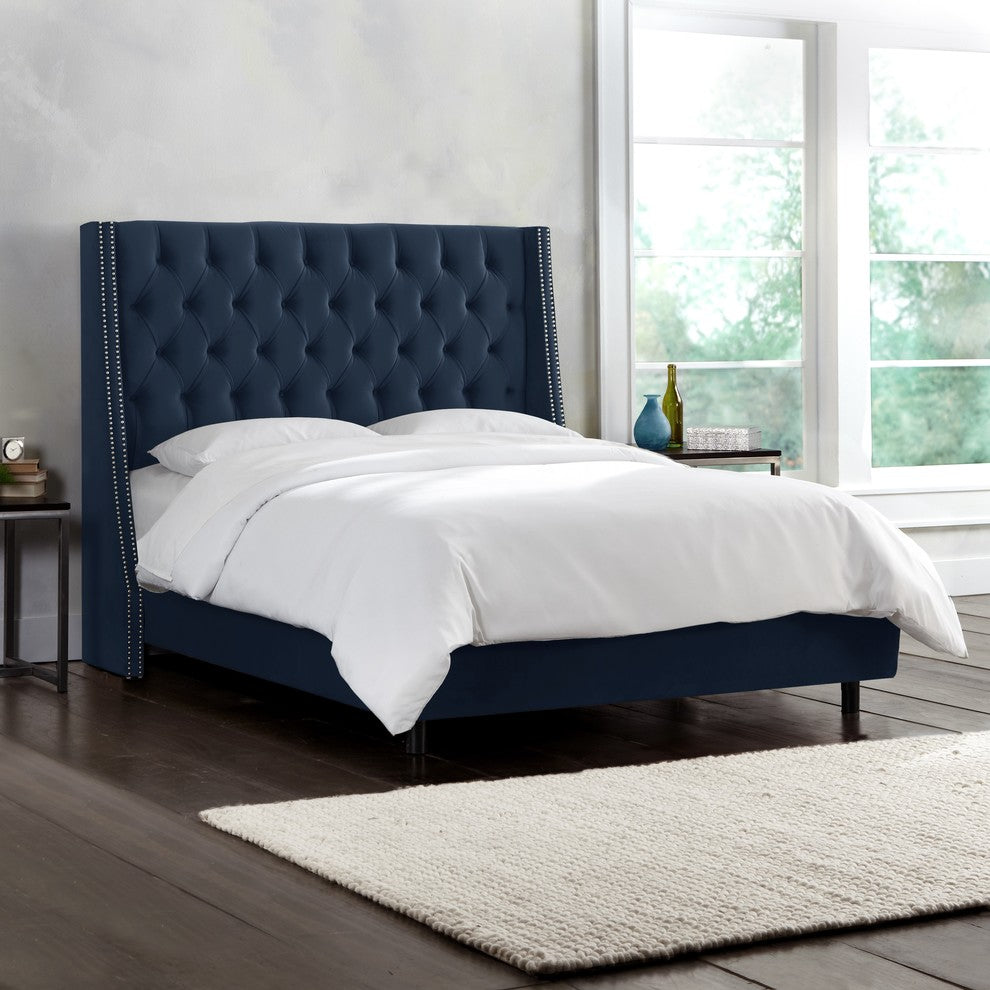 Williams Queen Nail Button Tufted Wingback Bed, Mystere Eclipse
