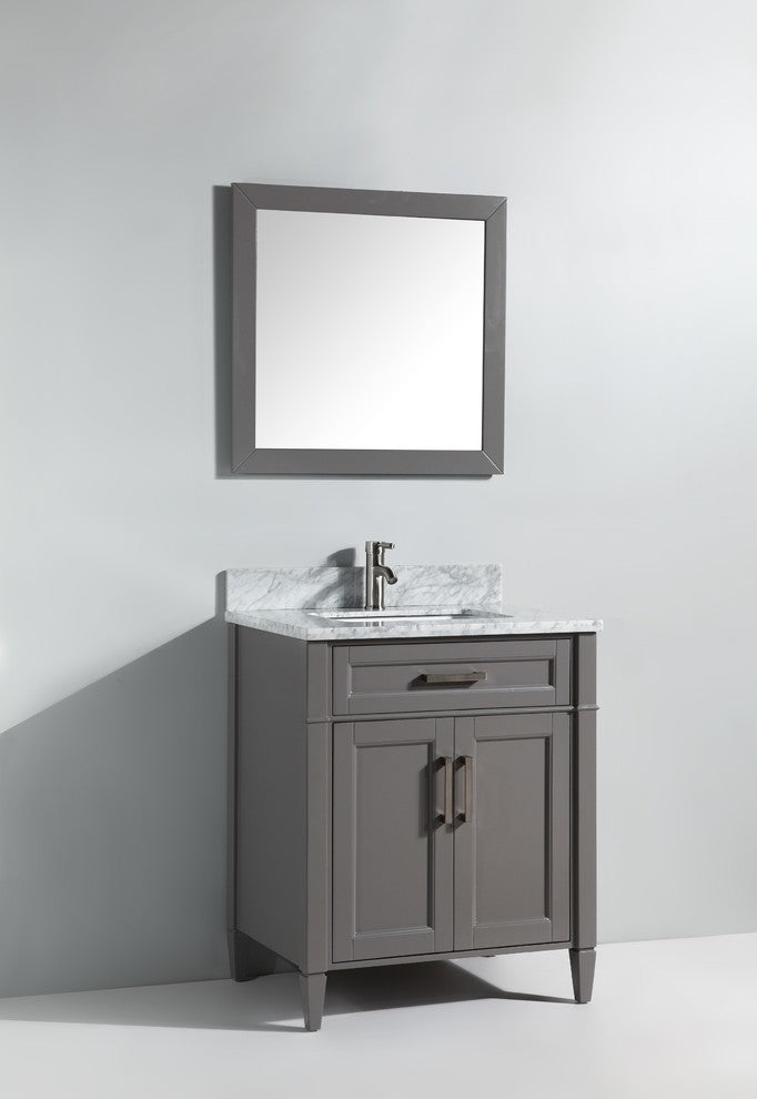 Vanity Set With Carrara Marble Top, 24", Gray, Led Sensor-Switch Mirror