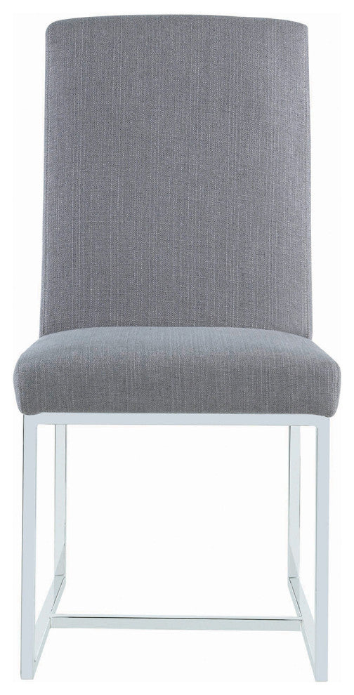 Set of 2 Metal and Fabric Dining Chairs, Gray and Polished Chrome
