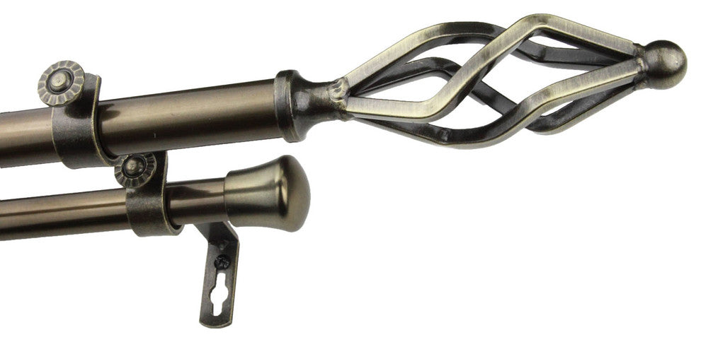 Vinci 13/16 inch Double Corner Window Curtain Rod, Antique Brass, 120-170"