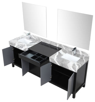 Zilara Black and Grey 84" Double Vanity Set, Monte Chrome Faucet Set