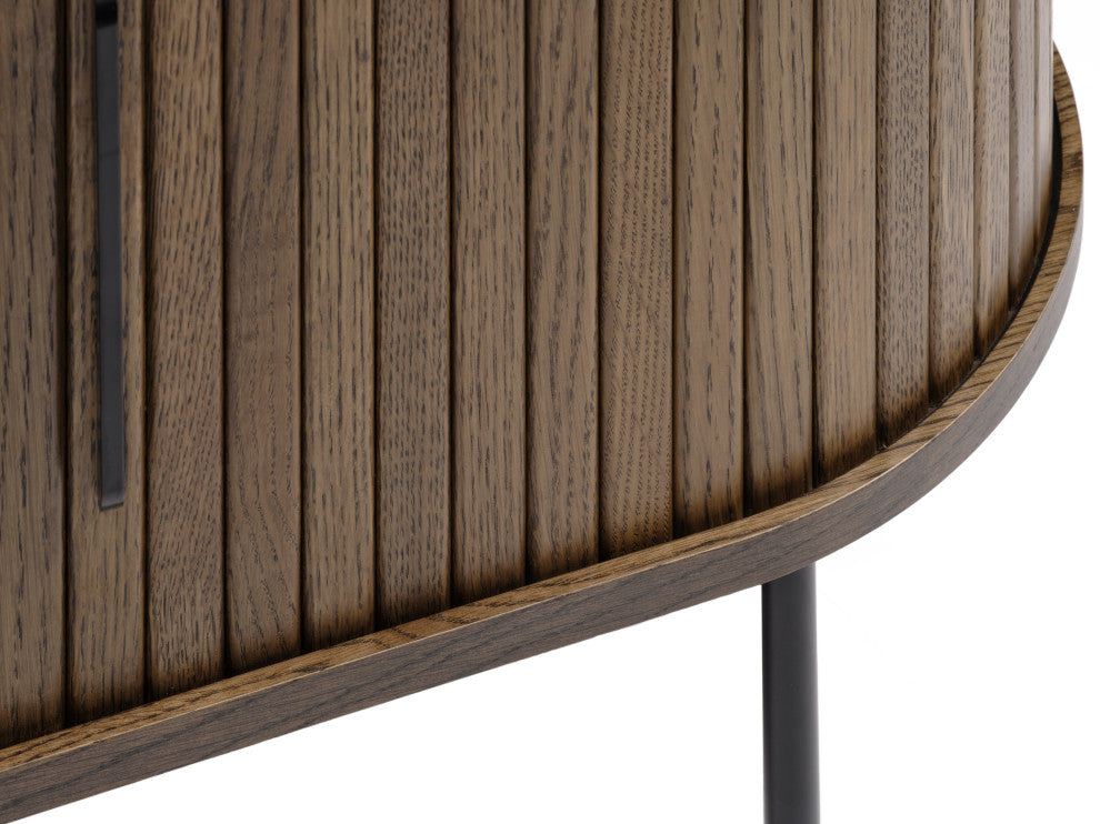 Mid-Century Modern Rounded Sliding Door TV Lowboard, Smoked Oak, 47"