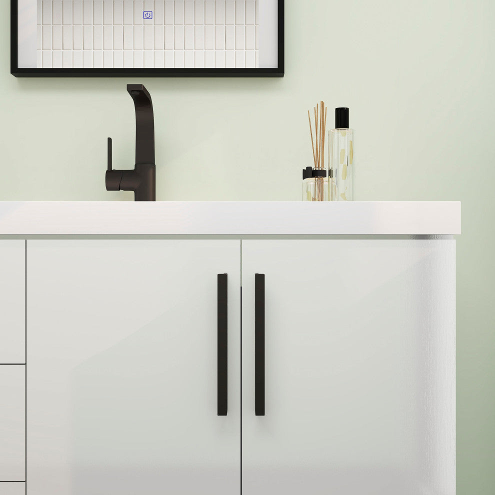 Carla 42" Freestanding Bathroom Vanity With Left Side Drawers, Gloss White