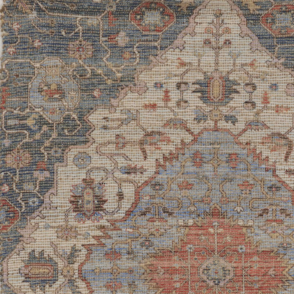 HomeRoots 7'x12' Blue Red Hand Woven Traditional Medallion Indoor Area Rug