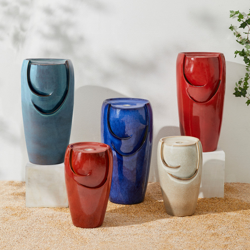 Red Ceramic Pot Fountain with Pump