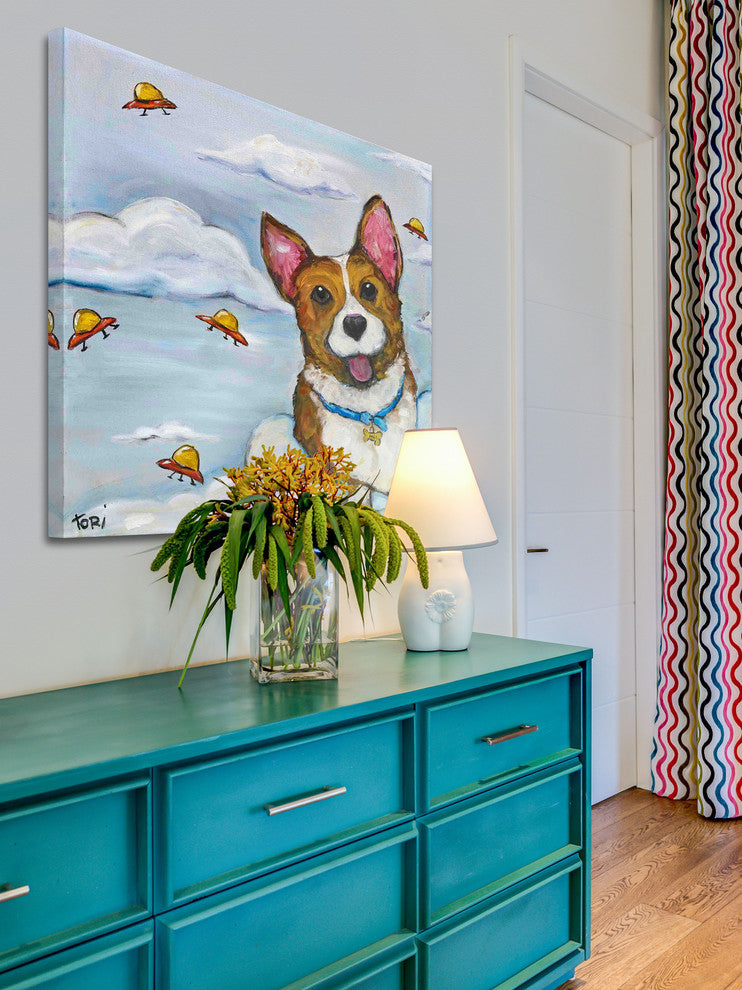 "Corgi in Space" Painting Print on Wrapped Canvas