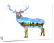 Deer Double Exposure Illustration, Large Animal Canvas Art Print, 60"x28"