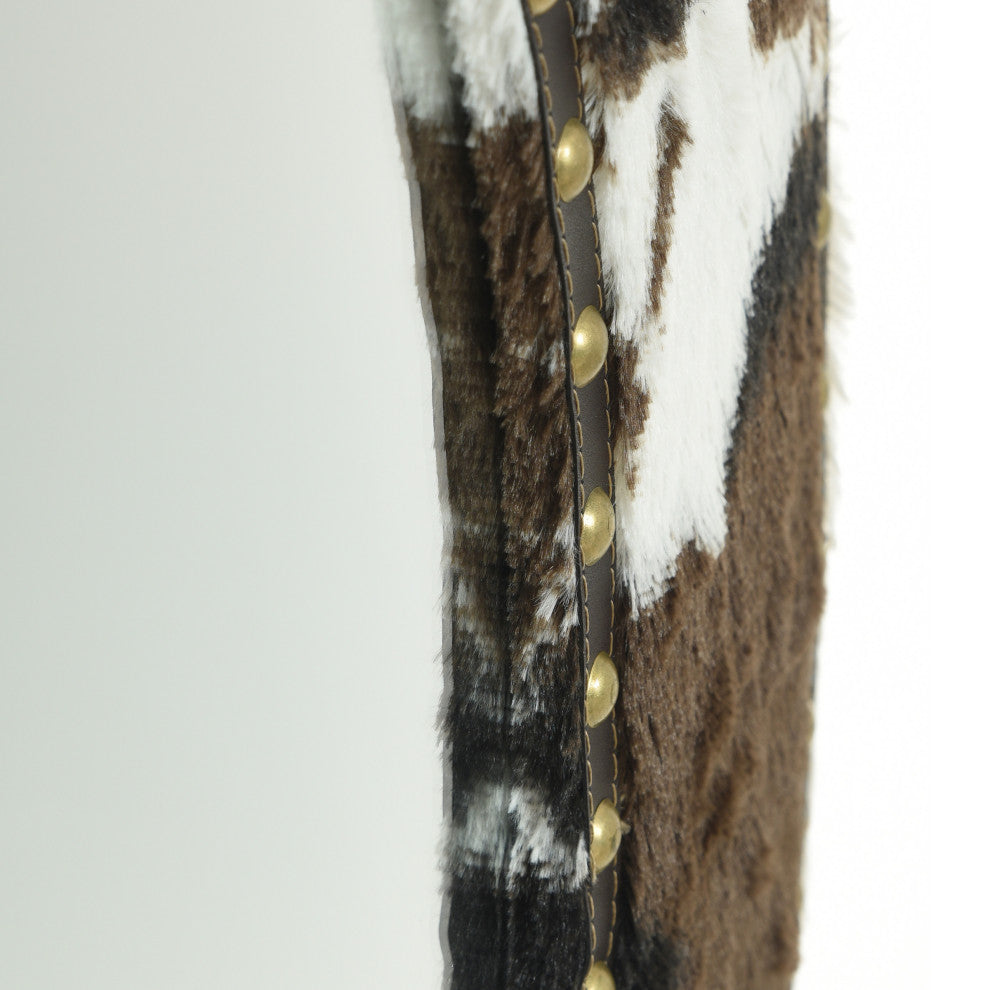 Cow Hide Mirror Faux Animal Printed With Hammer Nail Trim