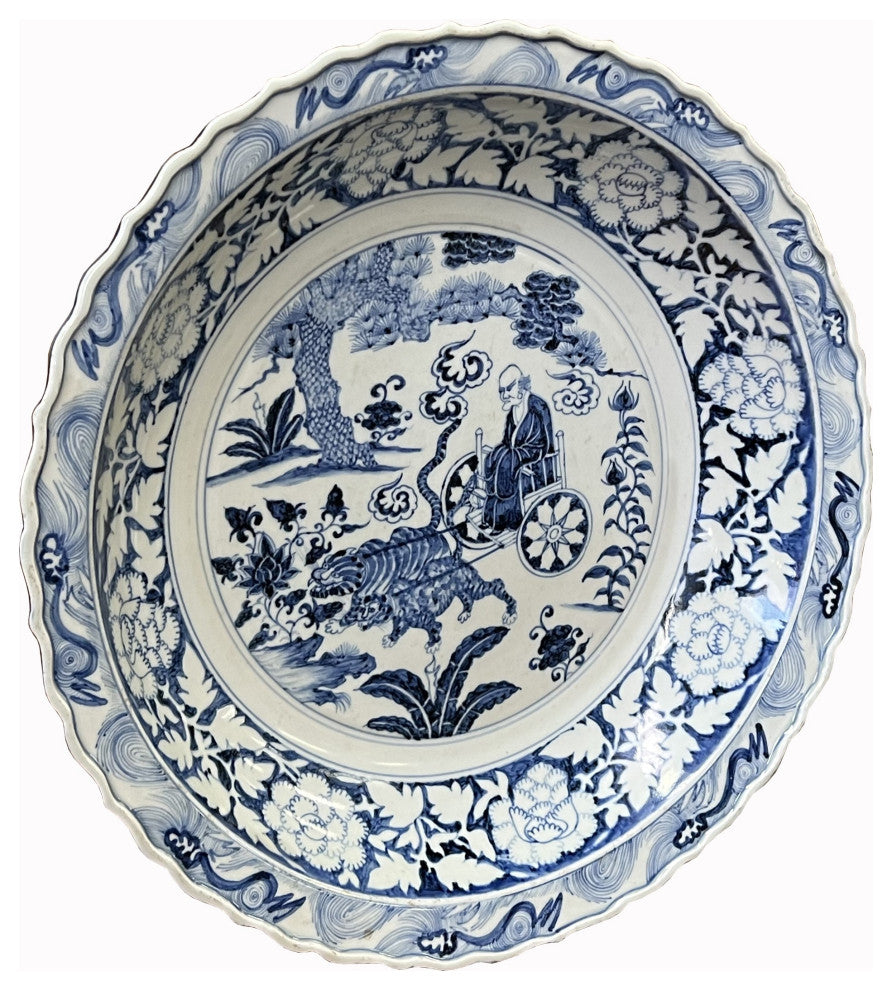 Chinese Blue and White Porcelain Oriental Scenery Display Charger Plate Hws2562