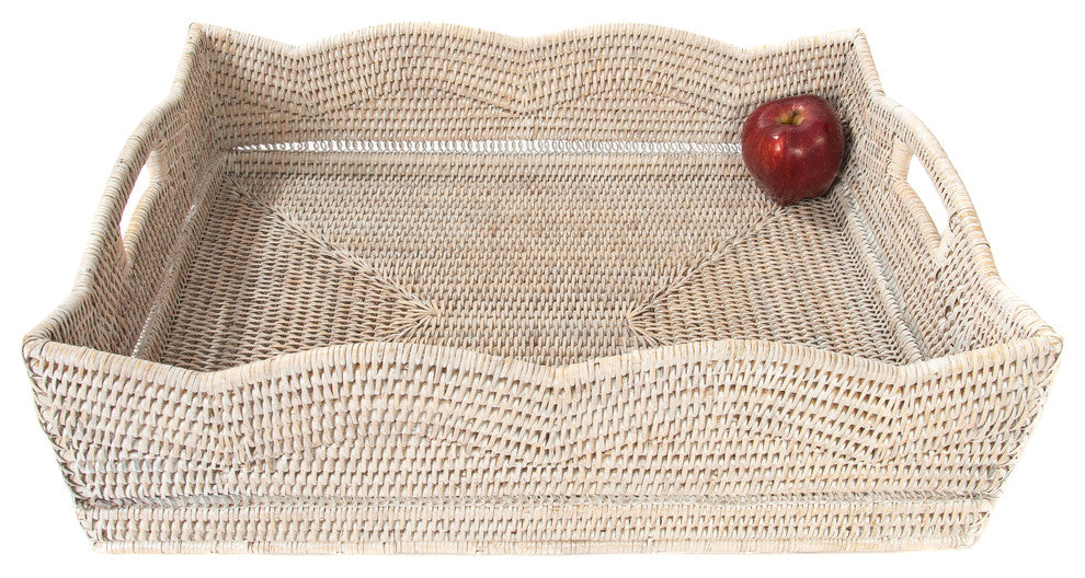 Artifacts Rattan™ Scallop Collection Rectangular Storage Basket, White Wash