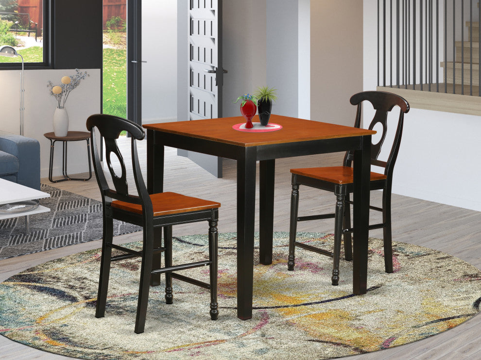 3 Pc Counter Height Dining Set, Table, 2 Counter Height Stool, Black & Cherry