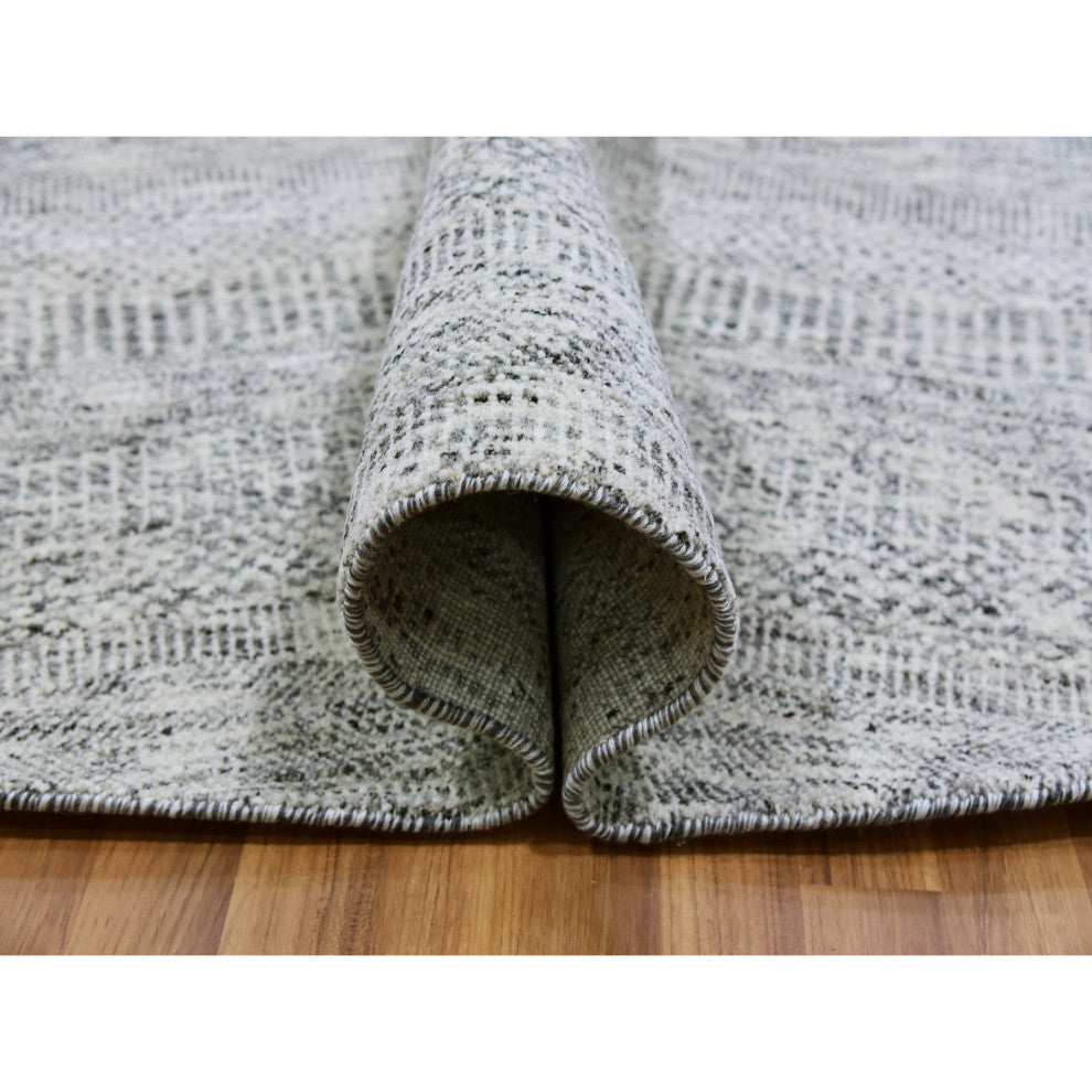 Goose Gray Undyed 100% Wool Hand Knotted Grass Design Round Rug, 9'5"x9'6"