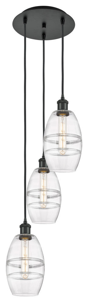 Ballston-Vaz 3-Light 13" Cord Pendant, Matte Black, Clear