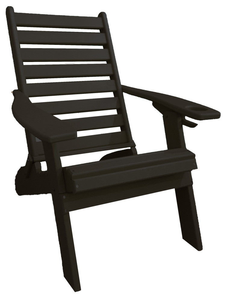 Farmhouse Poly Lumber Folding Adirondack Chair with Cup Holder, Black, Without Smart Phone Holder