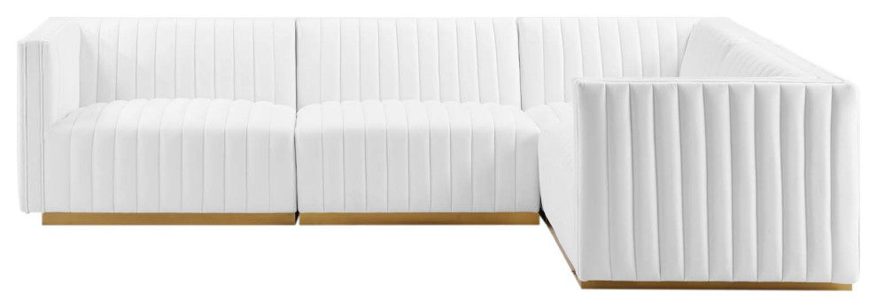 Conjure Channel Tufted Performance Velvet 4-Piece Sectional, Gold White