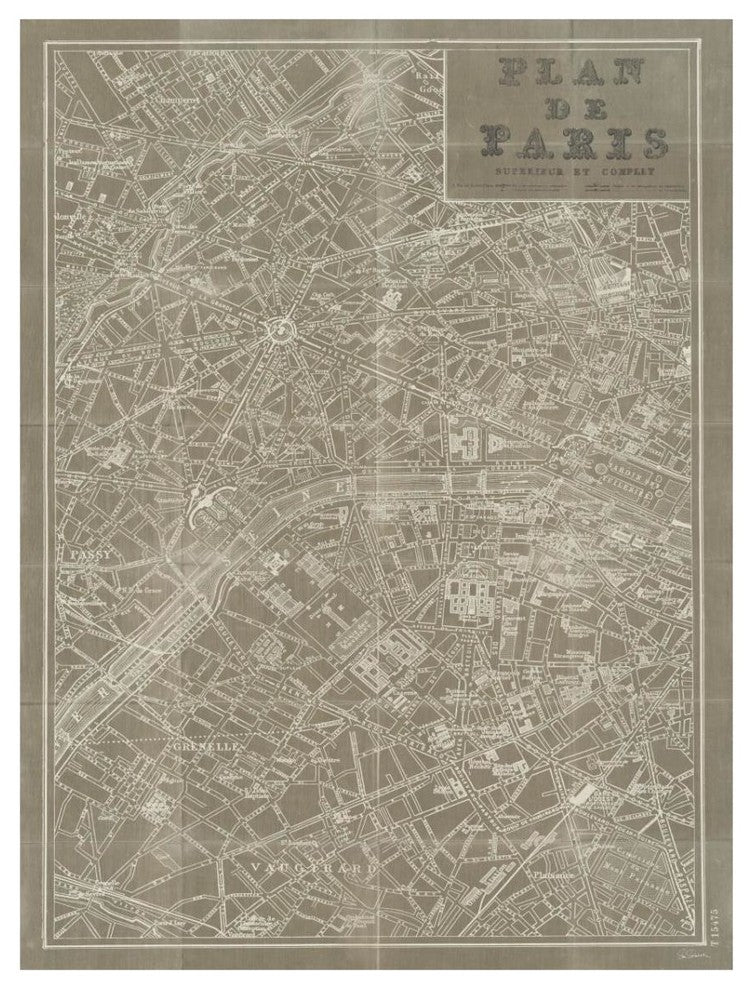 "Blueprint Map Paris Taupe" Digital Paper Print by Sue Schlabach, 26"x34"