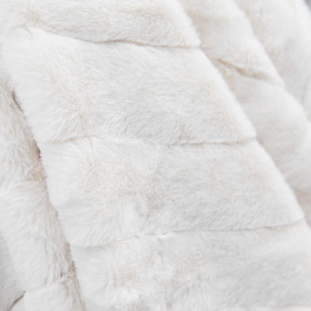 Rabbit Faux Fur Throw Blanket With 2 Pillows, Bright White