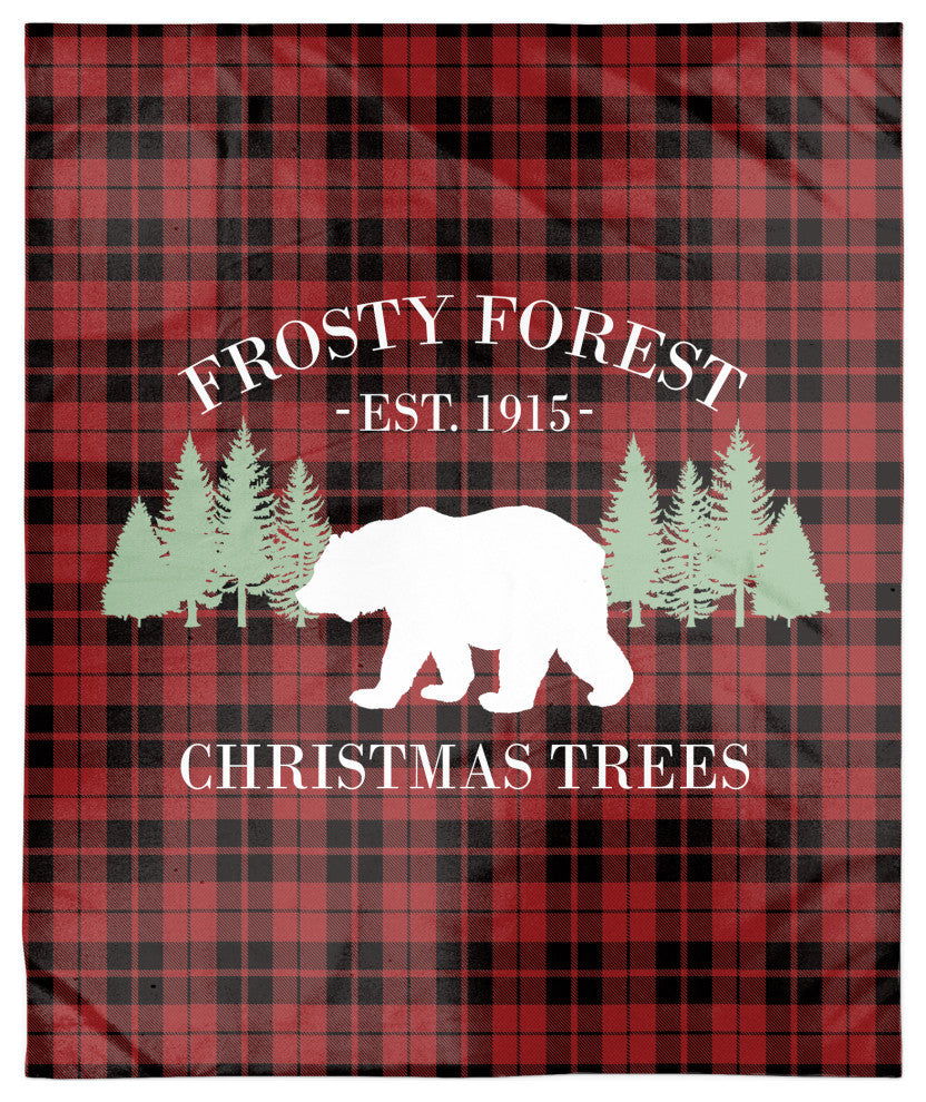 Frosty Forest Christmas Trees 50x60 Sherpa Fleece Blanket