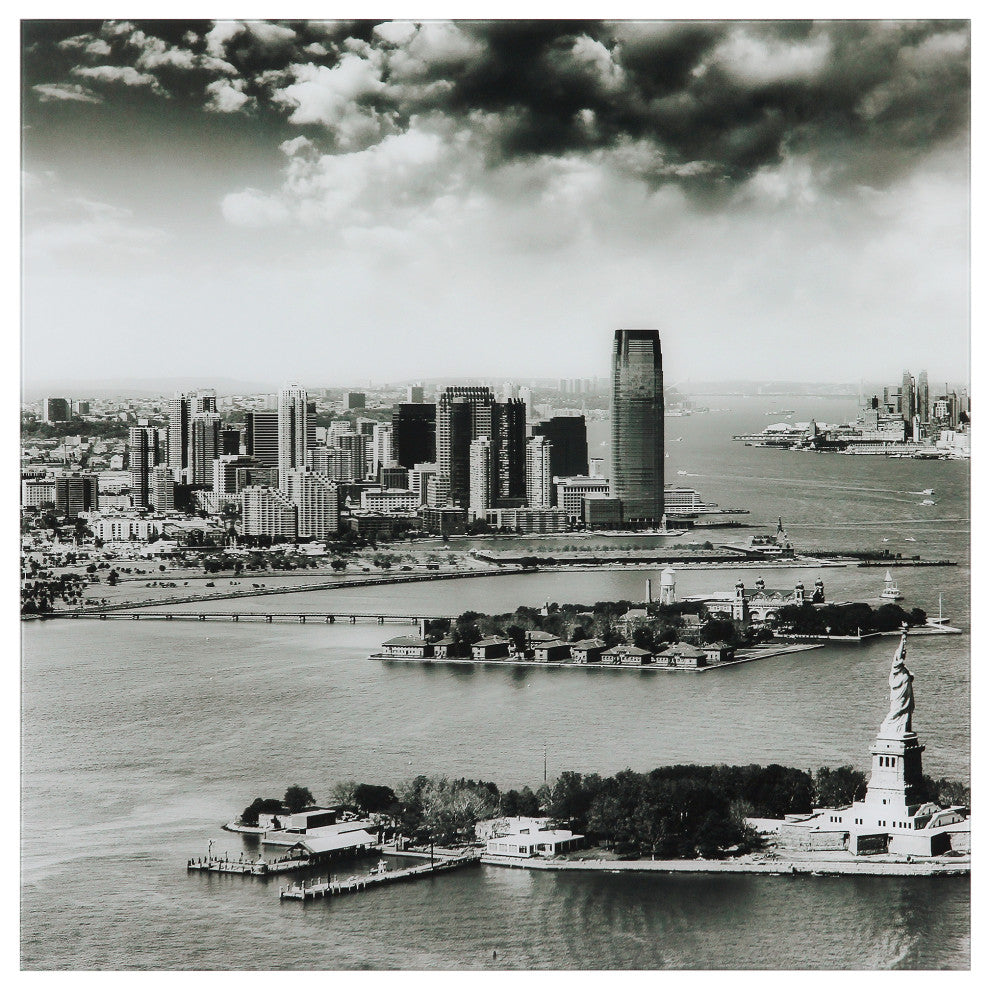 New York Skyline A Square Wall Art on Frameless Free Floating Tempered Glass
