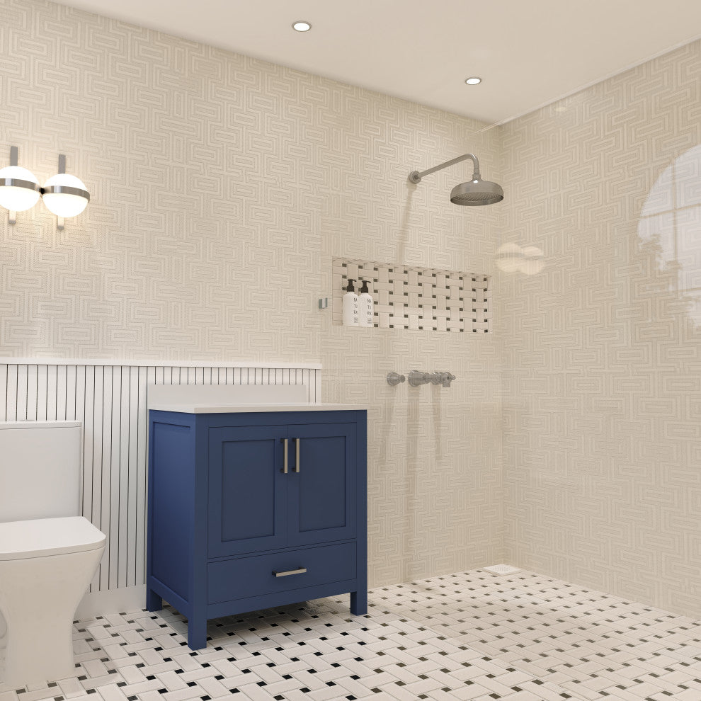 Rooh Bathroom Vanity, Navy Blue, 30", Vanity, Countertop, Sink