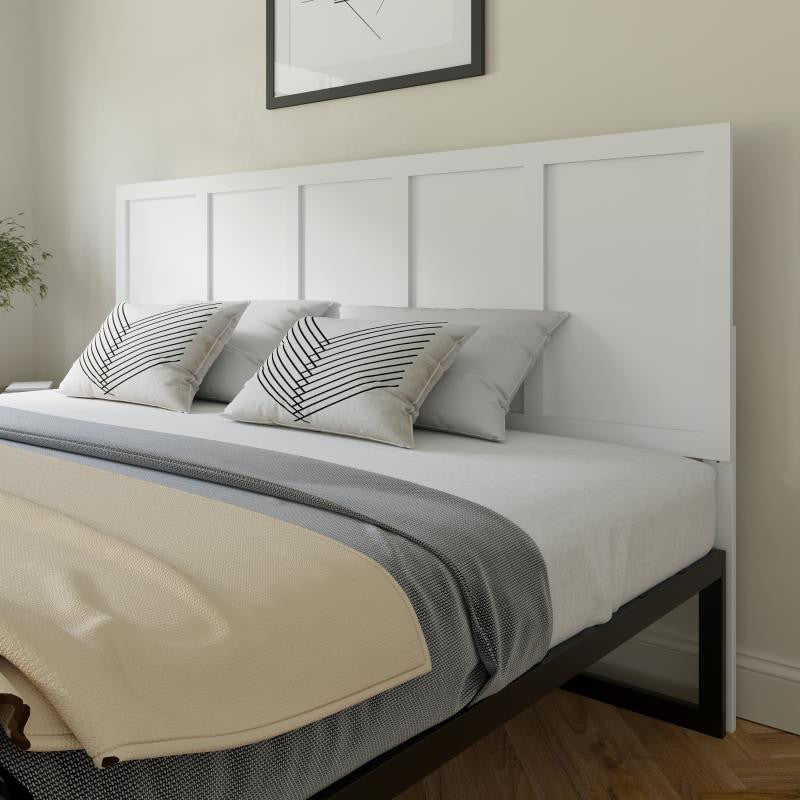 Oliver Paneled Wooden Adjustable Headboard for Metal Bed Frames, White, King