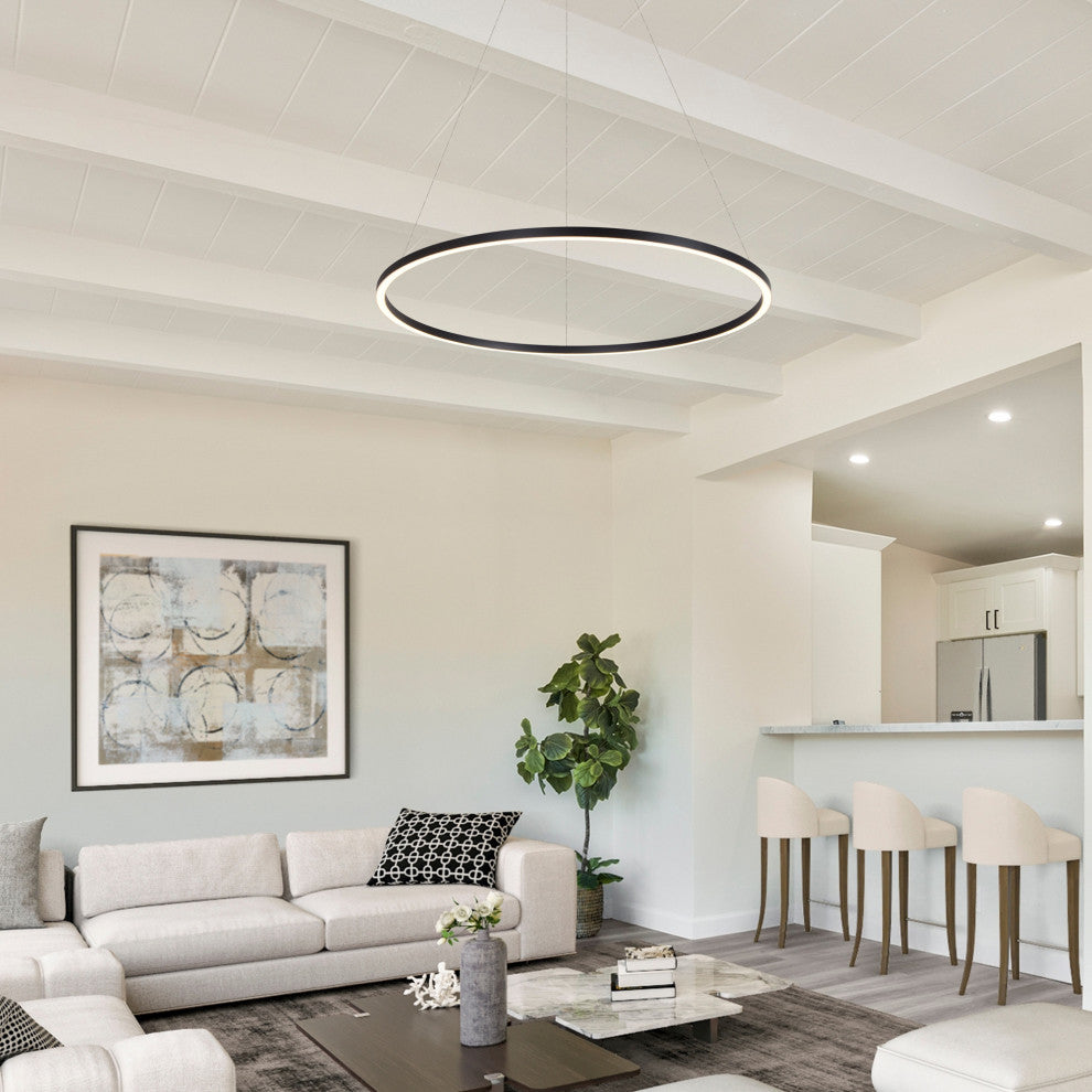 39" Tania LED Circular Chandelier, Adjustable Suspension Fixture, Black