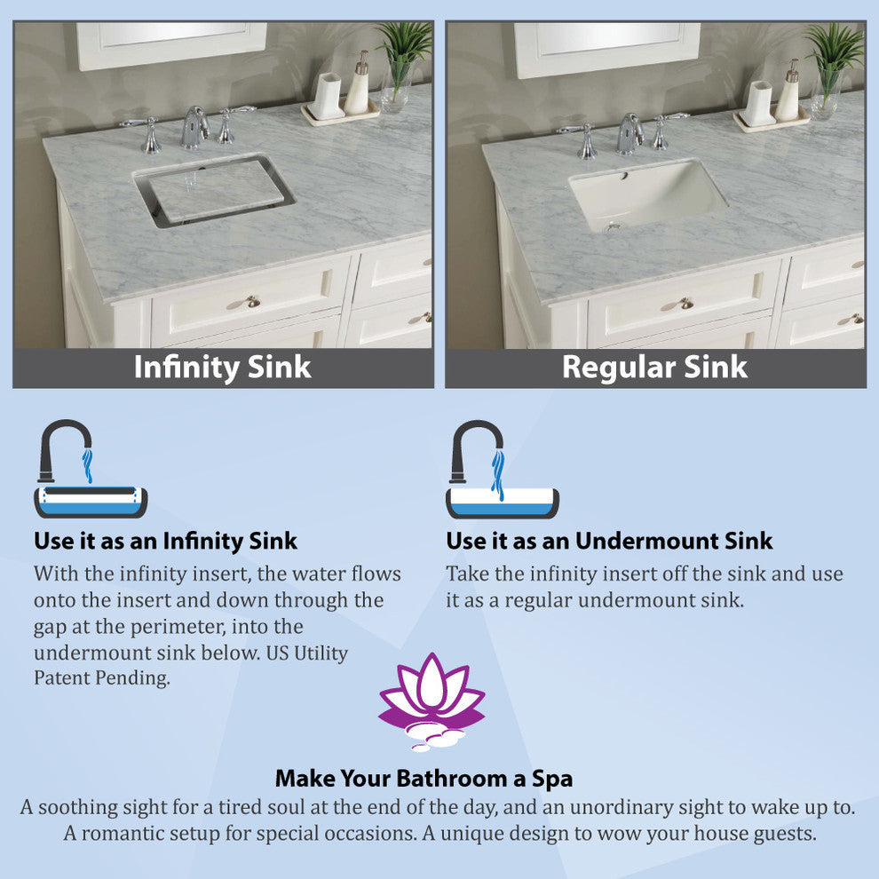Classic 32" Pearl White Vanity, White Carrara Marble Top, With Mirror