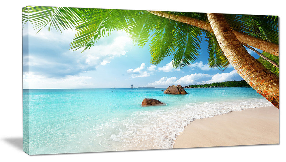 "Praslin Island Seychelles Beach" Seashore Canvas Photo Print, 40"x20"