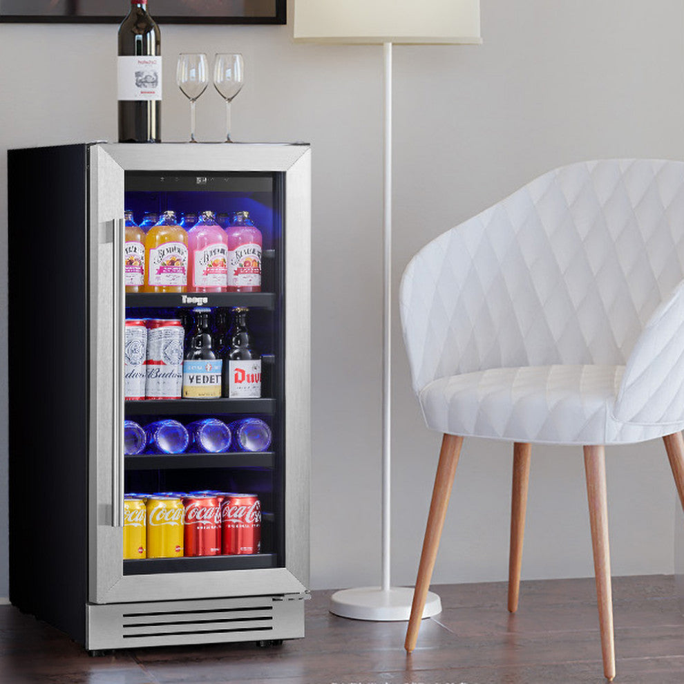 Yeego 15" Beverage Refrigerators Cooler Built- in or Freestanding Mini Fridge