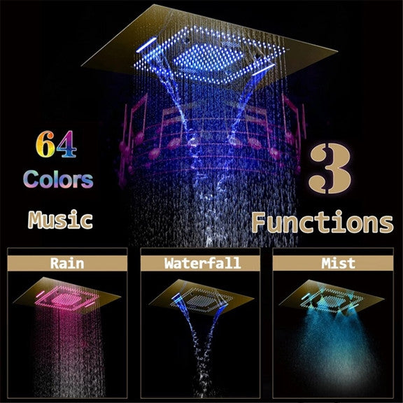 LED Mist Hot and Cold Shower System, Square Hand Shower, Phone Control