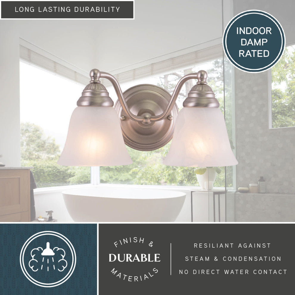 Standford 2-Light Vanity, Brushed Nickel/Alabaster Glass