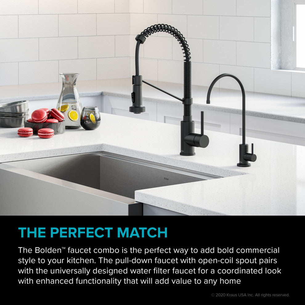 Purita Water Dispenser, Bolden Pulldown Kitchen Faucet, Matte Black