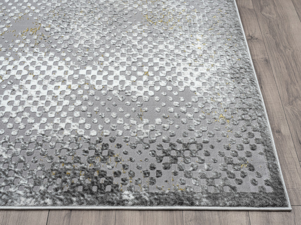 Abani Luna LUN110A Contemporary Grey Distressed Mesh Dot Area Rug