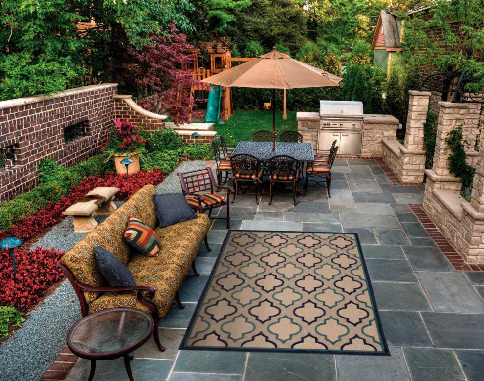 8 x 11 Navy Blue Trellis Indoor Outdoor Area Rug