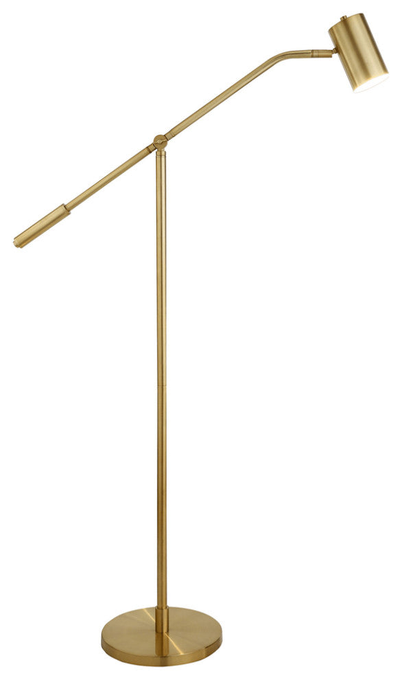 60" Brass Swing Arm Floor Lamp With Brass Drum Shade