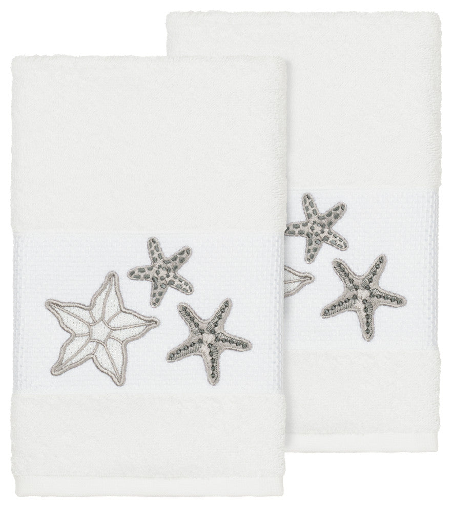 Lydia 2-Piece Embellished Hand Towel Set, White