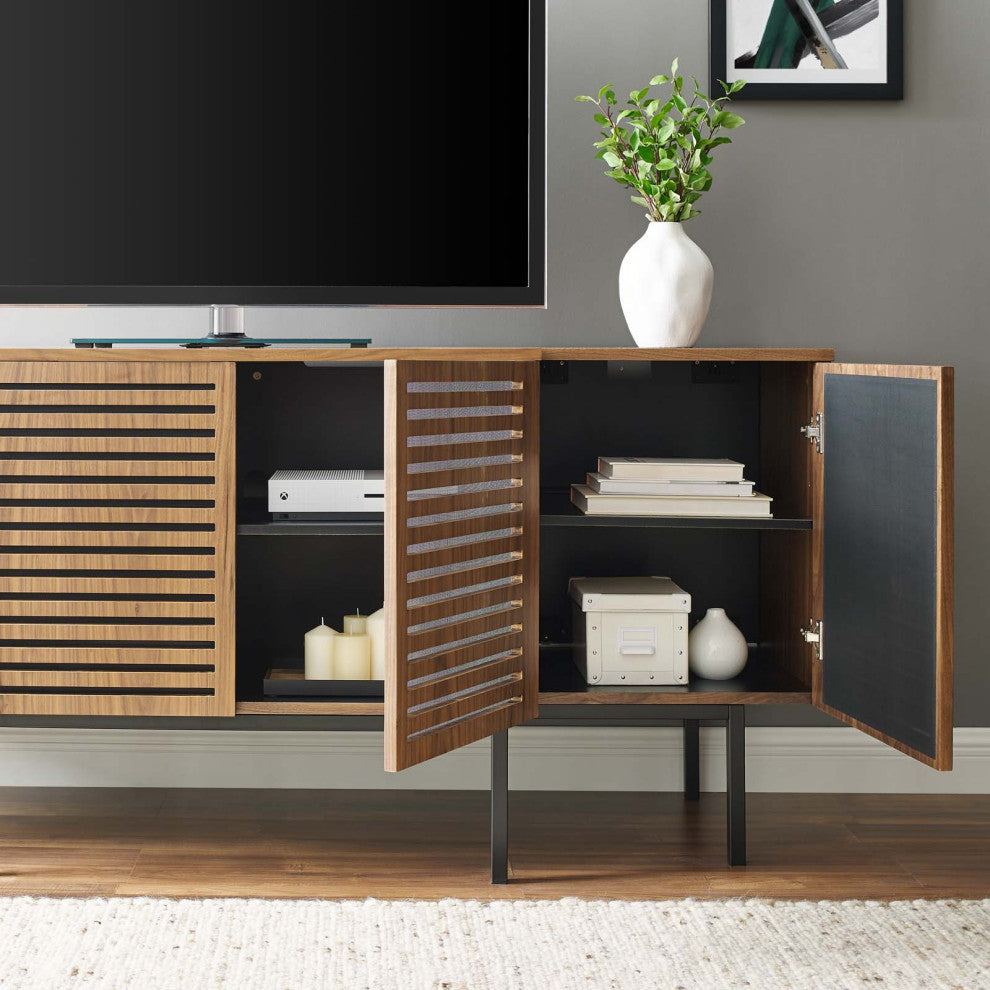 Console Entry Table Sideboard, Rectangular, Wood, Metal, Brown Walnut, Modern