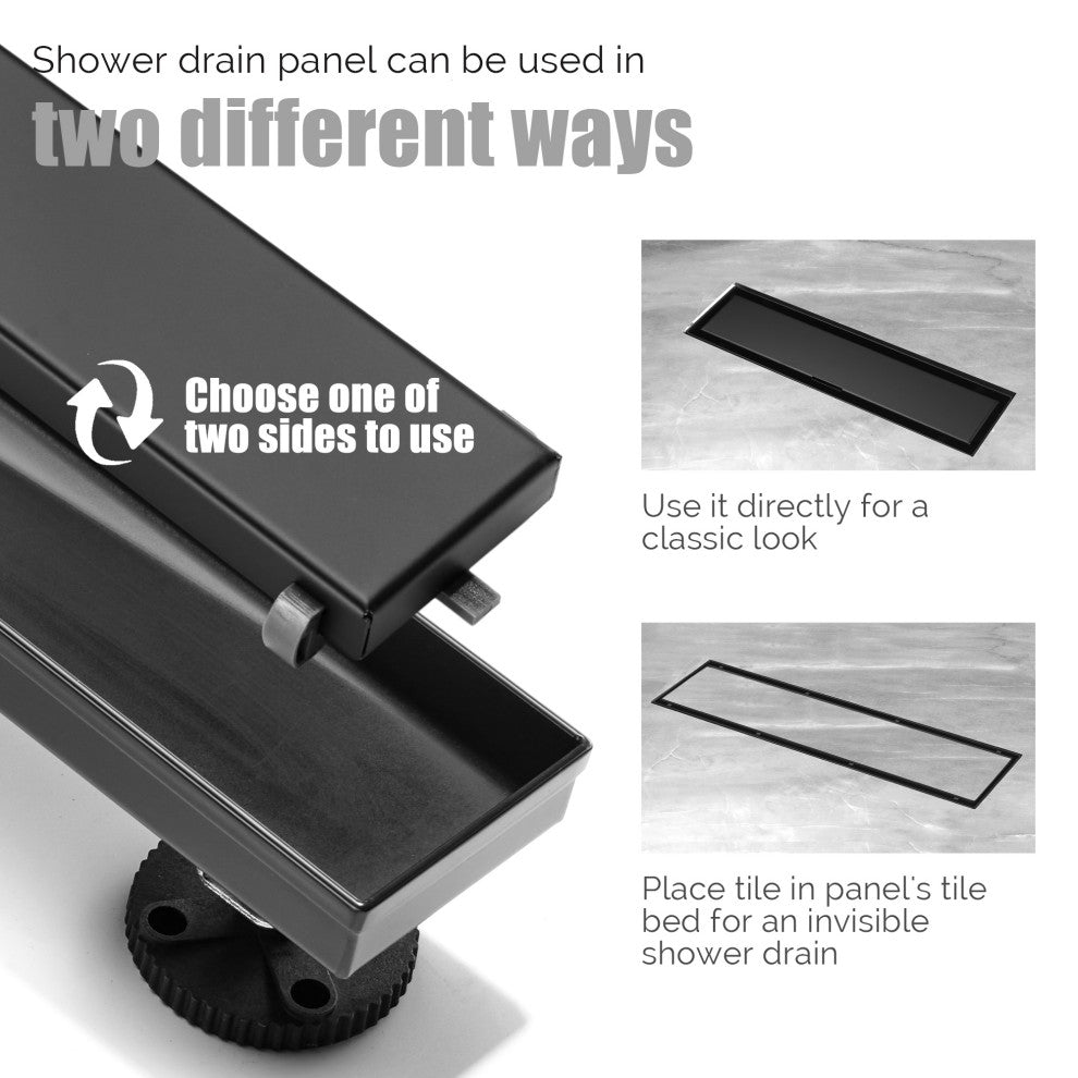 HEATGENE Linear Shower Drain Stainless Steel Rectangle, Matt Black, 24"