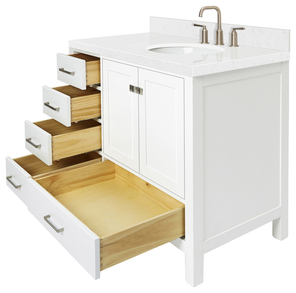 Ariel Cambridge 42" Right Offset Single Oval Sink Vanity, Carrara Quartz