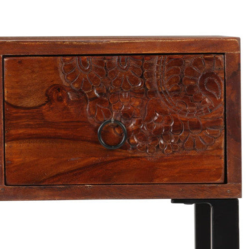 vidaXL Desk Home Office Computer Desk Solid Sheesham Wood and Real Leather