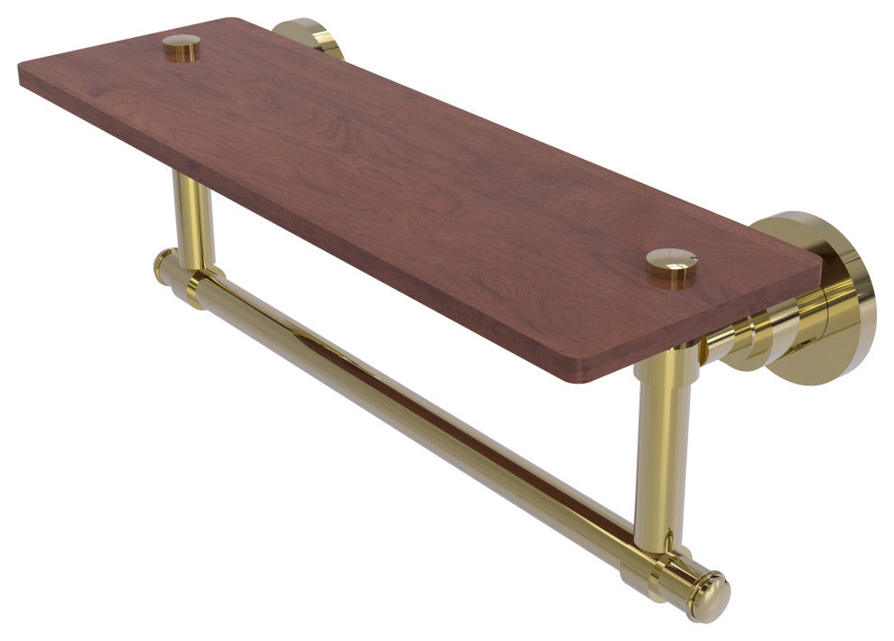 Washington Square 16" Solid Wood Shelf and Towel Bar, Unlacquered Brass