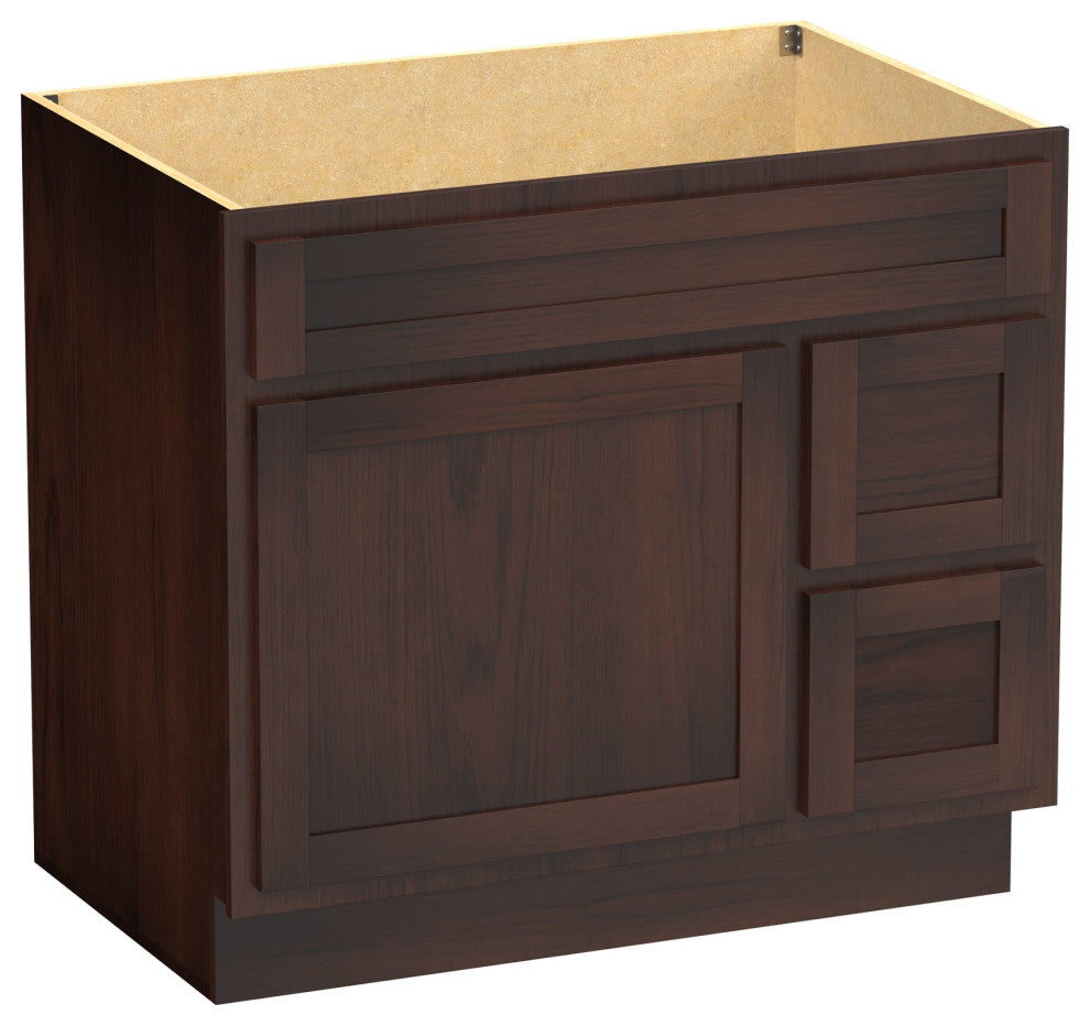Vanity Art Vanity Base Cabinet, No Top, Drawers on Right, 36", Brown