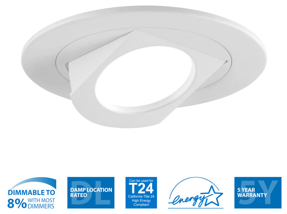 NICOR 4" White LED Recessed Retrofit Adjustable Retractable Downlight, 2700k