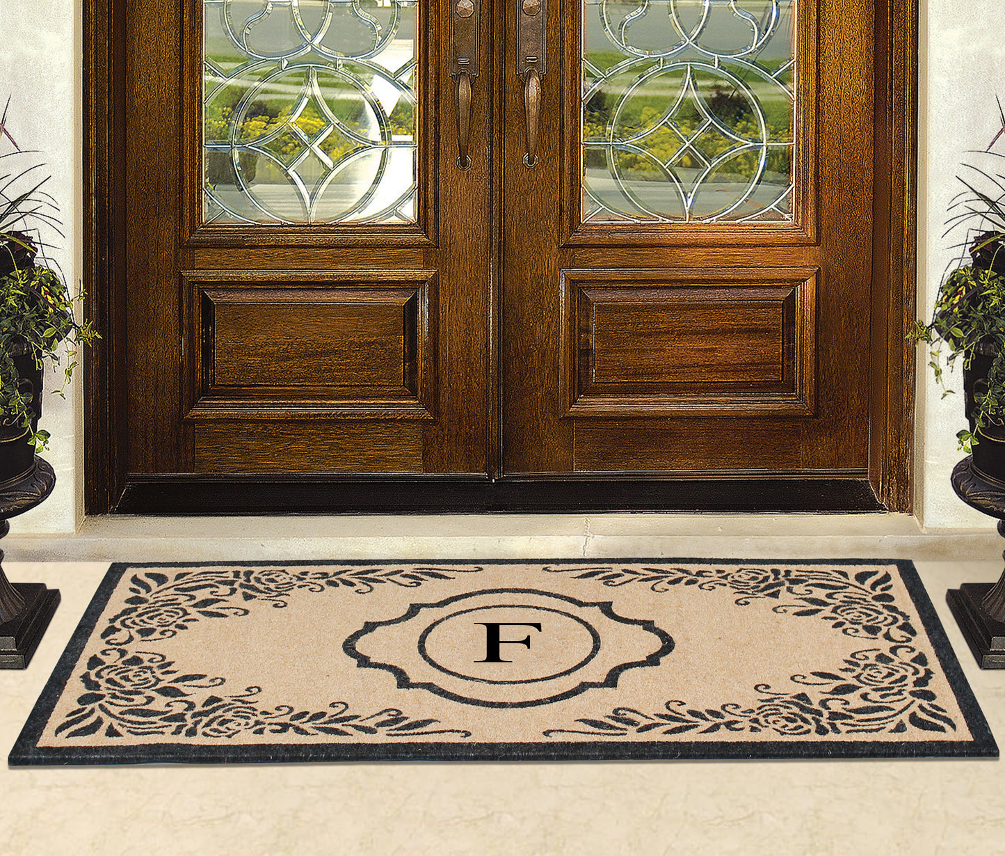 A1HC First Impression Hand Crafted Ella Entry Coir Monogrammed Double Doormat, F