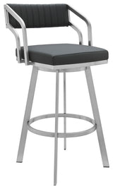 Capri 30" Swivel Modern Metal and Slate Gray Faux Leather Bar and Counter Stool